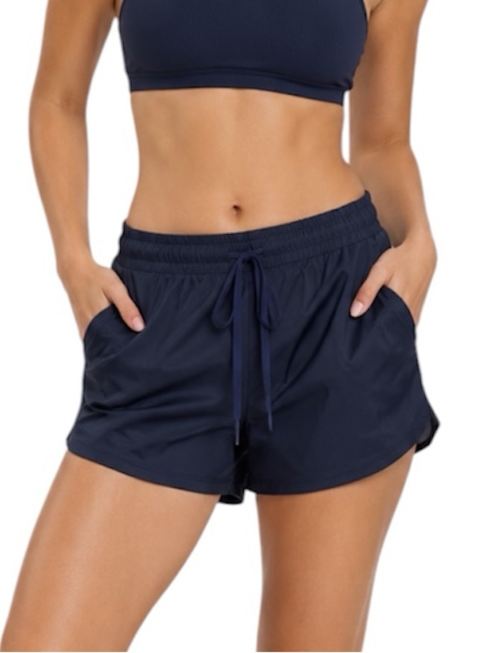 Beleaf Women Swim/Active Lined Shorts Black Blue Elastic Waist Size: Large